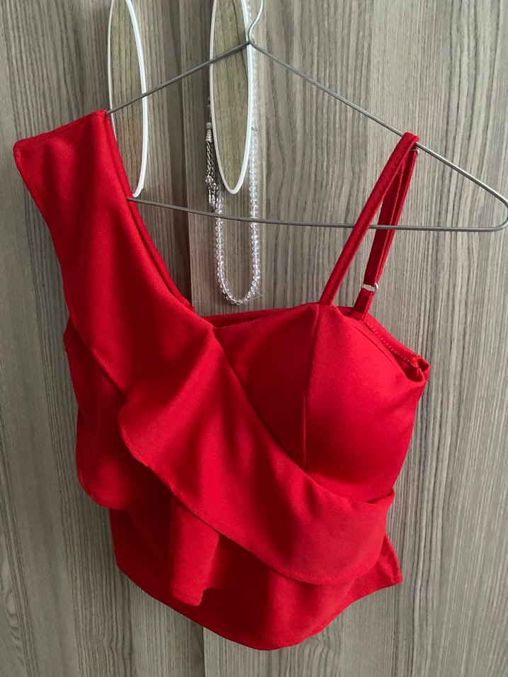 Kırmızı Drapeli Mini Straplez Büstiyer - Görsel 3