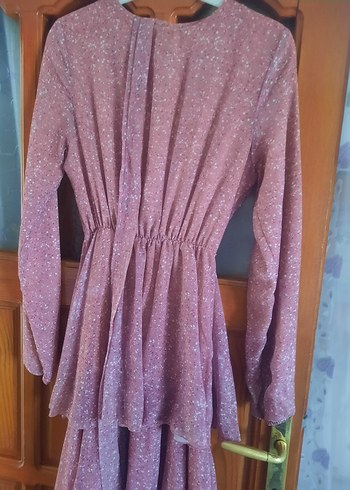 Pembe Drapeli Uzun Kollu Bohem Elbise