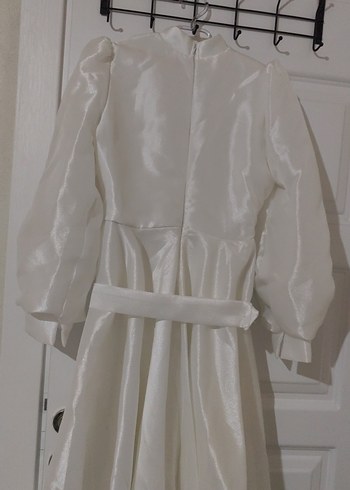 Uzun Kollu Beyaz Drapeli Kadın Elbise - Görsel 3