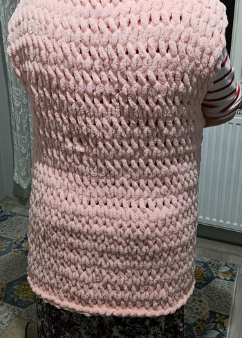 Pembe Örgü Bohem Midi Yelek - Görsel 4