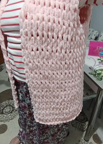 Pembe Örgü Bohem Midi Yelek - Görsel 3