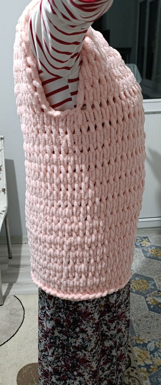 Pembe Örgü Bohem Midi Yelek - Görsel 2