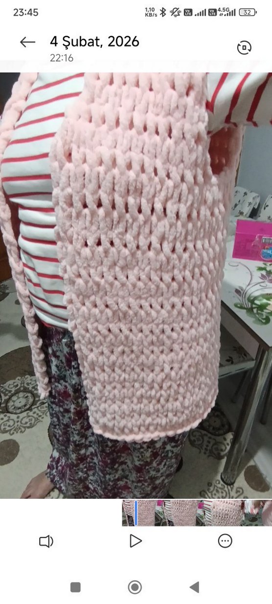 Pembe Örgü Bohem Midi Yelek - Görsel 3