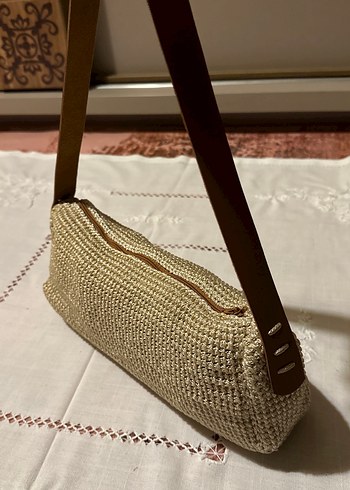 Bej Makrome Örgü Bohem Kadın Çanta - Görsel 3
