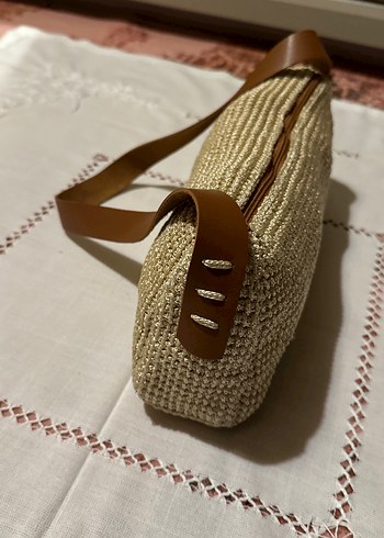 Bej Makrome Örgü Bohem Kadın Çanta - Görsel 2