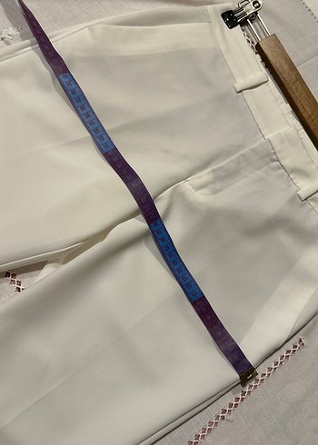 Mango Beyaz Kadın Kumaş Pantolon Midi Boy - Görsel 4