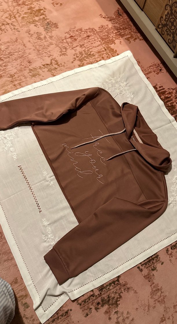 Gül kurusu Baskı Detaylı Mini Spor Sütyeni&Nakışlı Hoodie Takım - Görsel 3