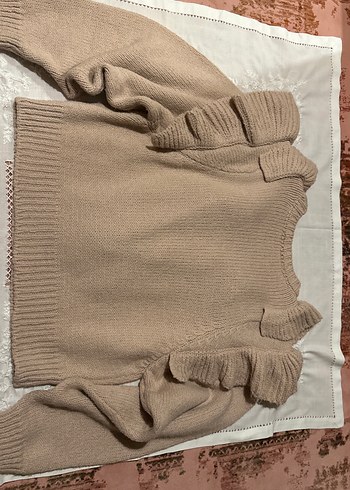 Uçuk Pembe Kadın Fırfırlı Kalın Triko Kazak - Görsel 5