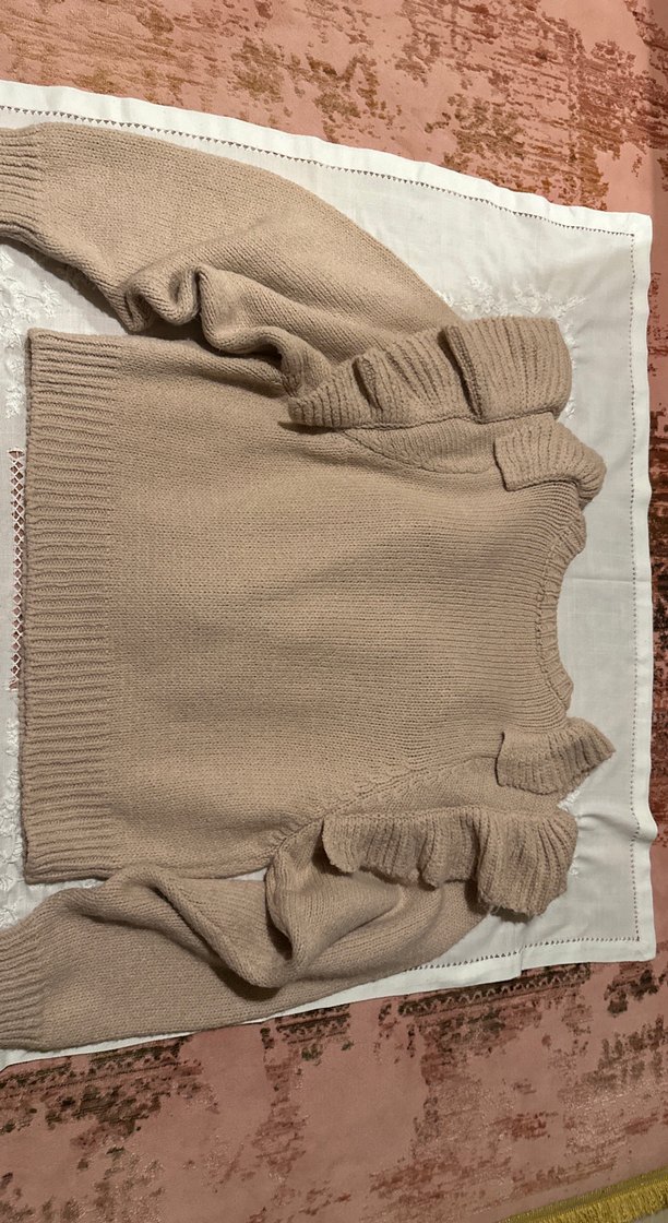 Uçuk Pembe Kadın Fırfırlı Kalın Triko Kazak - Görsel 5