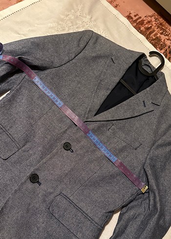 H&M Mavi Gri Erkek Slim Fit Düğmeli Takım Ceket - Görsel 5