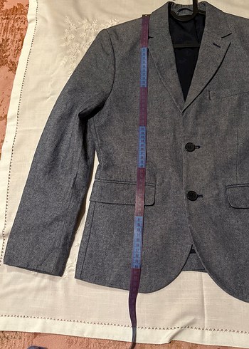 H&M Mavi Gri Erkek Slim Fit Düğmeli Takım Ceket - Görsel 8