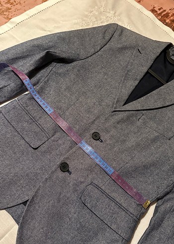 H&M Mavi Gri Erkek Slim Fit Düğmeli Takım Ceket - Görsel 6