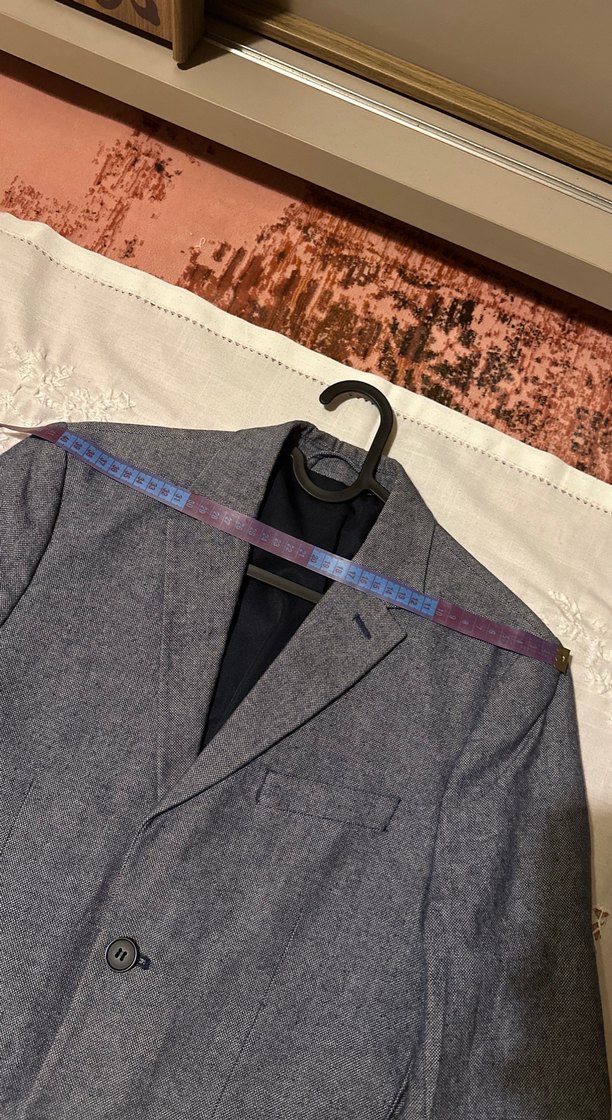 H&M Mavi Gri Erkek Slim Fit Düğmeli Takım Ceket - Görsel 4