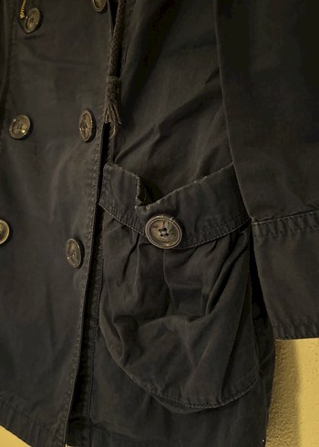 Düğmeli Lacivert Midi Kadın Trençkot - Görsel 3