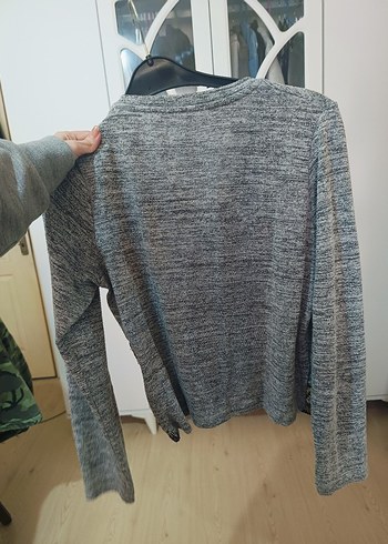 Diğer Gri V Yaka Örgü Bohem Kadın Kazak