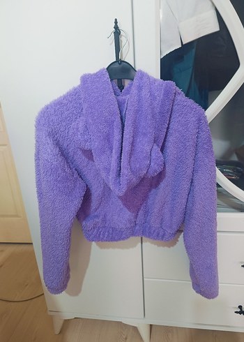 Standart Beden Beden Mor Kadın Triko Sweatshirt Kapüşonlu