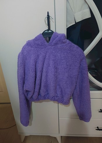 Mor Kadın Triko Sweatshirt Kapüşonlu