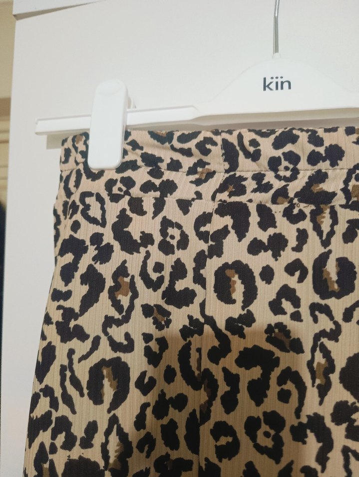 Drapeli Leopar Desenli Uzun Etek - Görsel 2