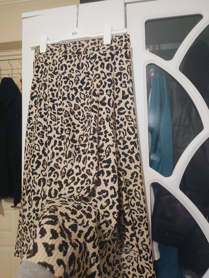 Drapeli Leopar Desenli Uzun Etek - Görsel 3