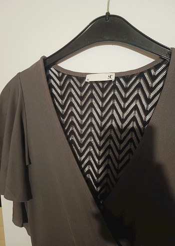 V Yakalı Gri Drapeli Hamile Tuniği - Görsel 4