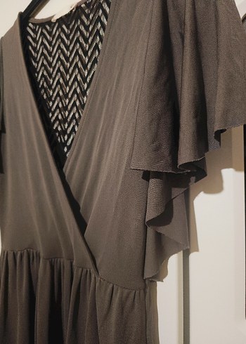 V Yakalı Gri Drapeli Hamile Tuniği - Görsel 3