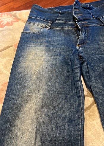 Diğer Düğmeli Bol Kesim Mavi Denim Pantolon