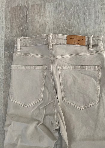 34 Beden Stradivarius Bej Slim Kesim Keten Kadın Pantolon