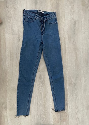Zara Mavi Dar Kesim Kadın Midi Boy Kot Pantolon
