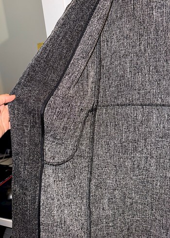 Gri Uzun Kadın Keten Ceket - Görsel 2