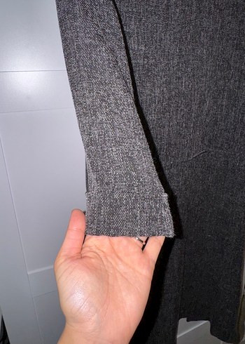 Gri Uzun Kadın Keten Ceket - Görsel 4