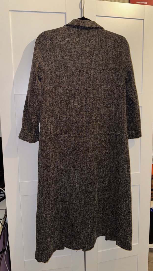 Gri Uzun Kadın Keten Ceket - Görsel 5