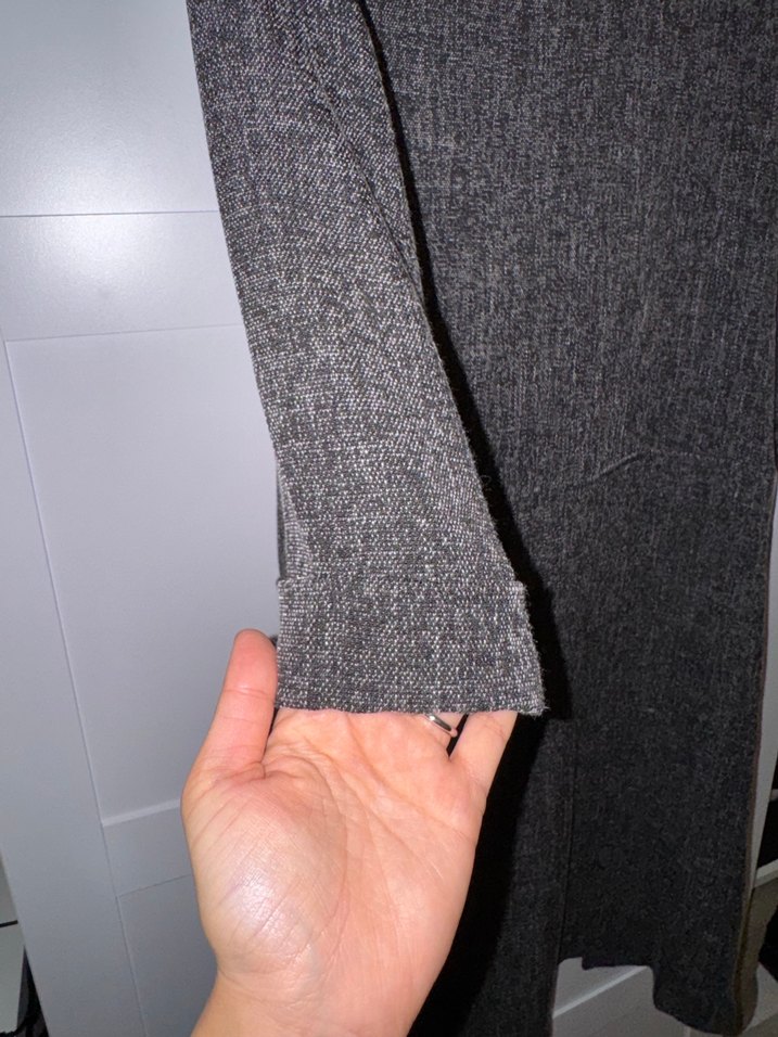 Gri Uzun Kadın Keten Ceket - Görsel 4