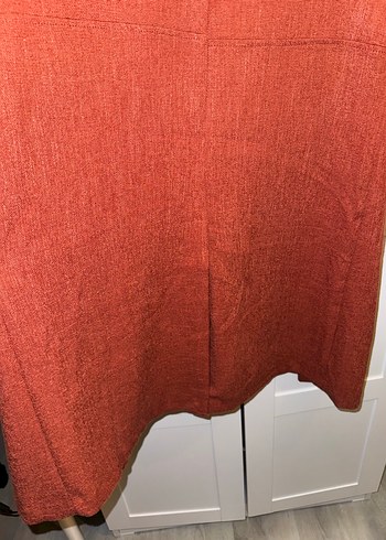 Uzun Turuncu Düğmeli Kadın Kaban - Görsel 4