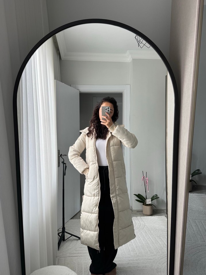 Beyaz Puff Kış Kadın Montu - Görsel 2