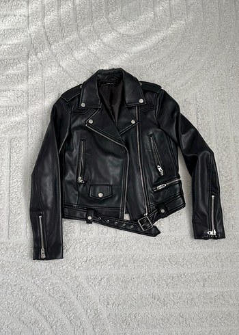 Siyah Kadın Deri Biker Ceket - Görsel 3