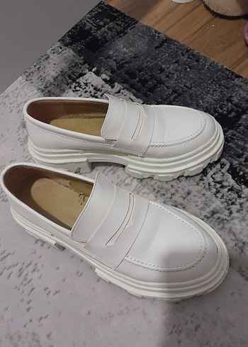 Beyaz Kadın Platform Topuklu Loafer