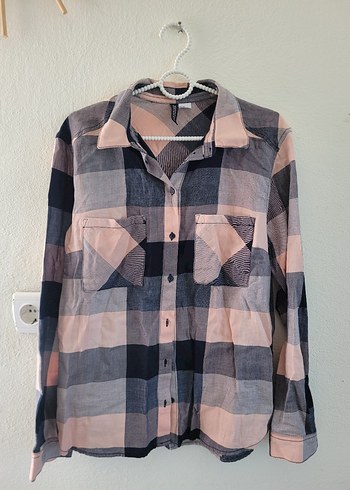 H&M Pudra Pembe Ekose Uzun Kollu Gomlek