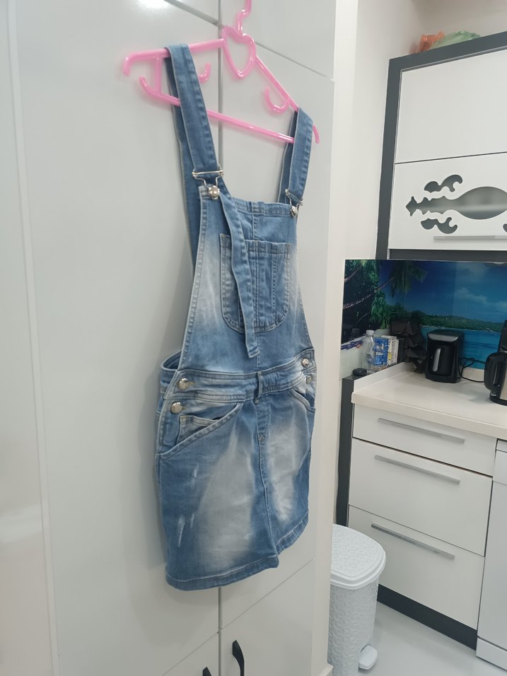 Kızlar için Mavi Kot Salopet - Görsel 3