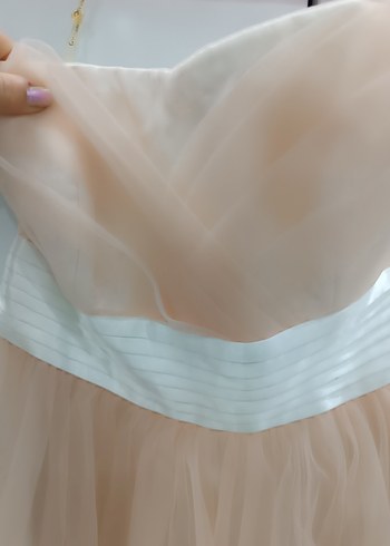 somon rengi mini tüllu abiye elbise - Görsel 3