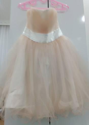 somon rengi mini tüllu abiye elbise - Görsel 2