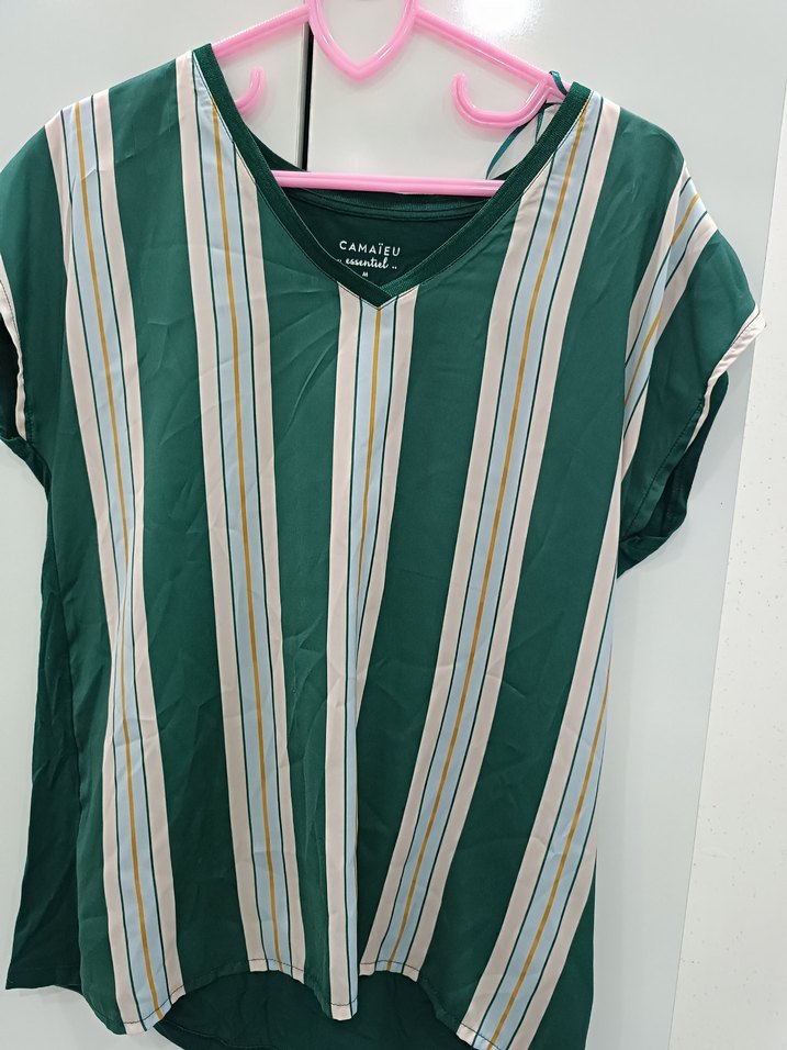 Yeşil Çizgili V Yaka  bluz - Görsel 2