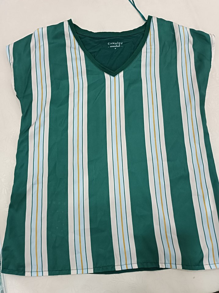 Yeşil Çizgili V Yaka  bluz - Görsel 4