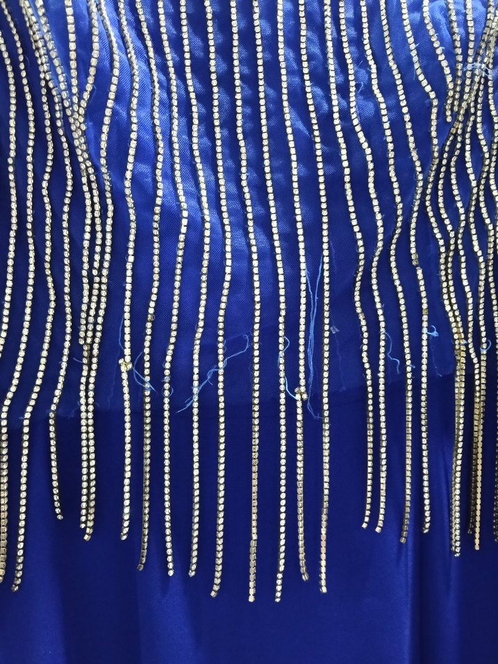 Parlak Mavi Uzun Kollu Drapeli Abiye Elbise - Görsel 3