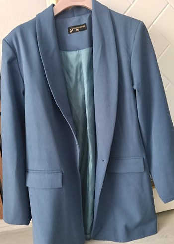 Mavi Kadın Düğmeli Ofis Blazeri - Görsel 2