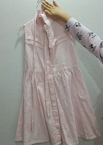 Kızlar için Pembe Keten Kolsuz Gömlek - Görsel 2