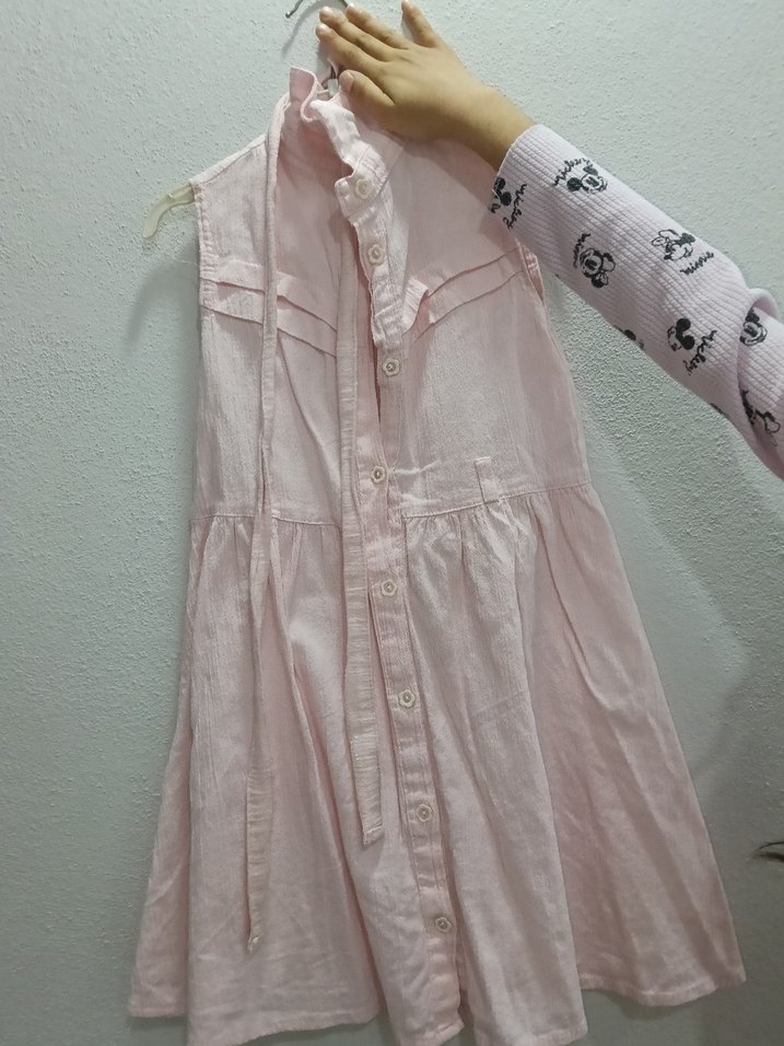 Kızlar için Pembe Keten Kolsuz Gömlek - Görsel 2