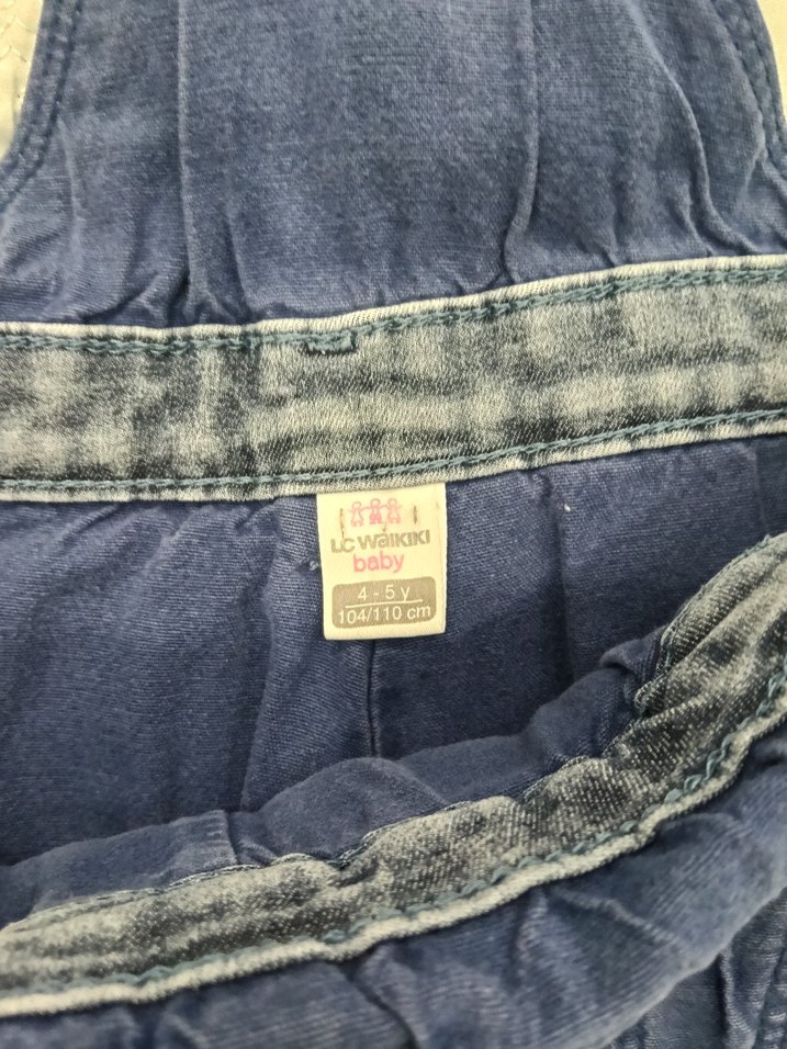 Kız Çocuk Gri Denim Askılı Tulum - Görsel 2