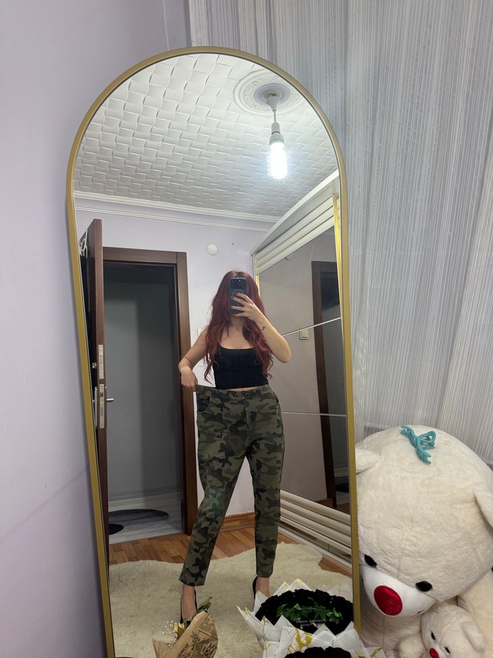 Kadın Haki Kamuflaj Street Style Pantolon4 - Görsel 4