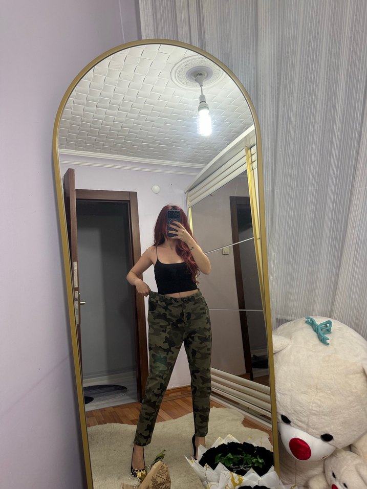 Kadın Haki Kamuflaj Street Style Pantolon4 - Görsel 2