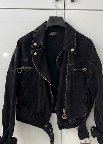 Siyah Kadın Biker Denim Ceket